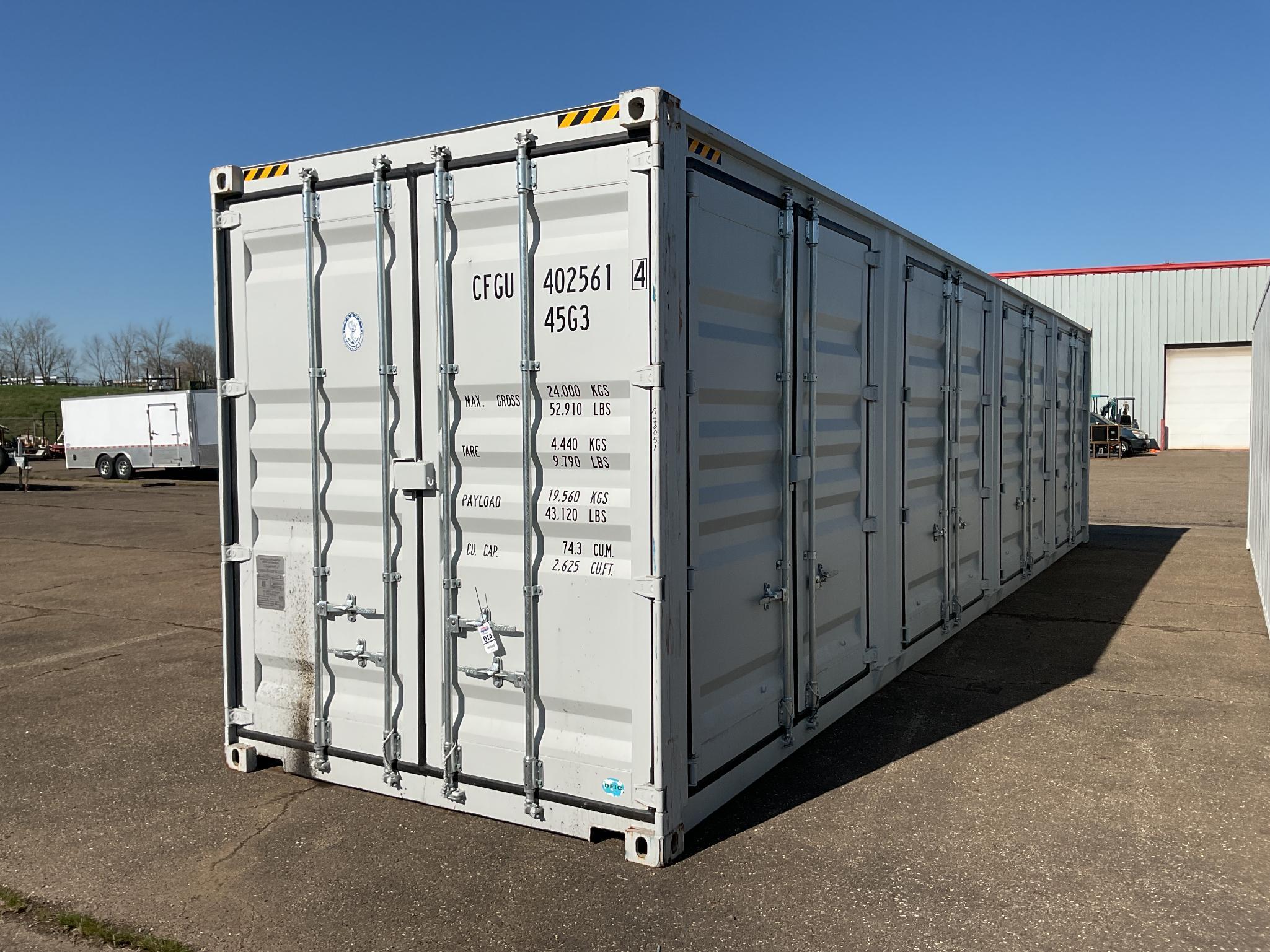 New 1 Trip 40' High Cube Multi Door Shipping Container, 1 End and 4 Side Opening Doors