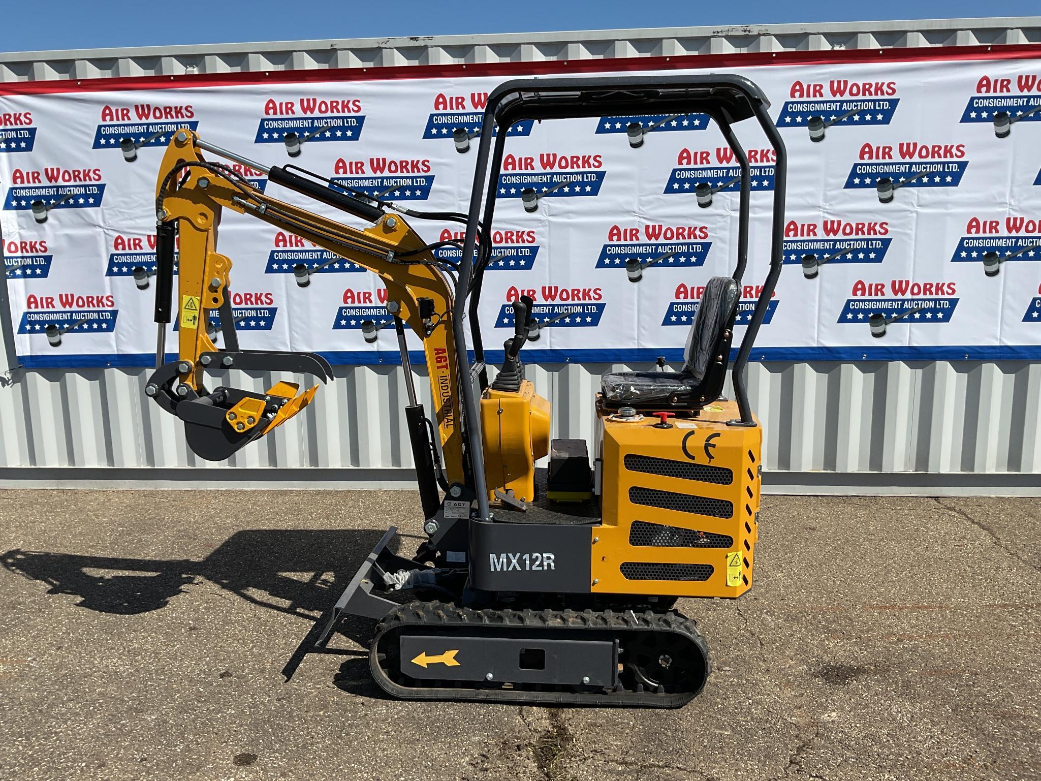 New Unused AGT Model MX12R Mini Excavator, 13.5 Hp Gas Engine, Blade, Bucket, Pilot Controls