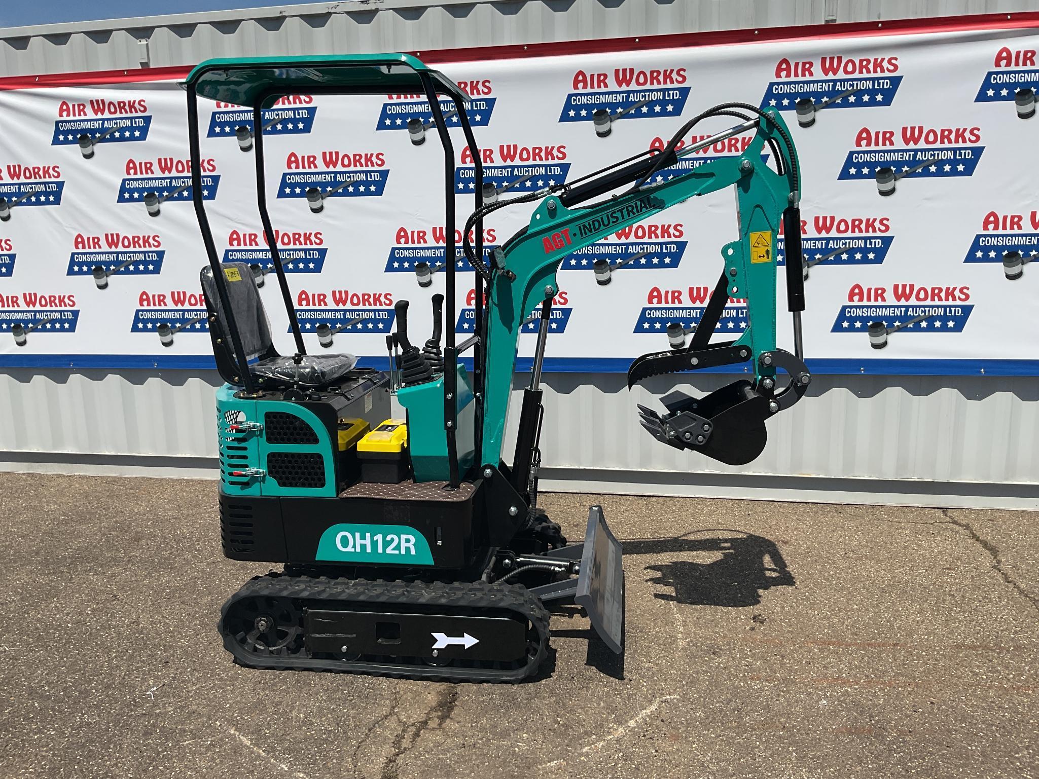 New Unused AGT Model QH12R Mini Excavator, Rubber Tracks, 13.5 Hp gas Engine, Manual Thumb, Blade