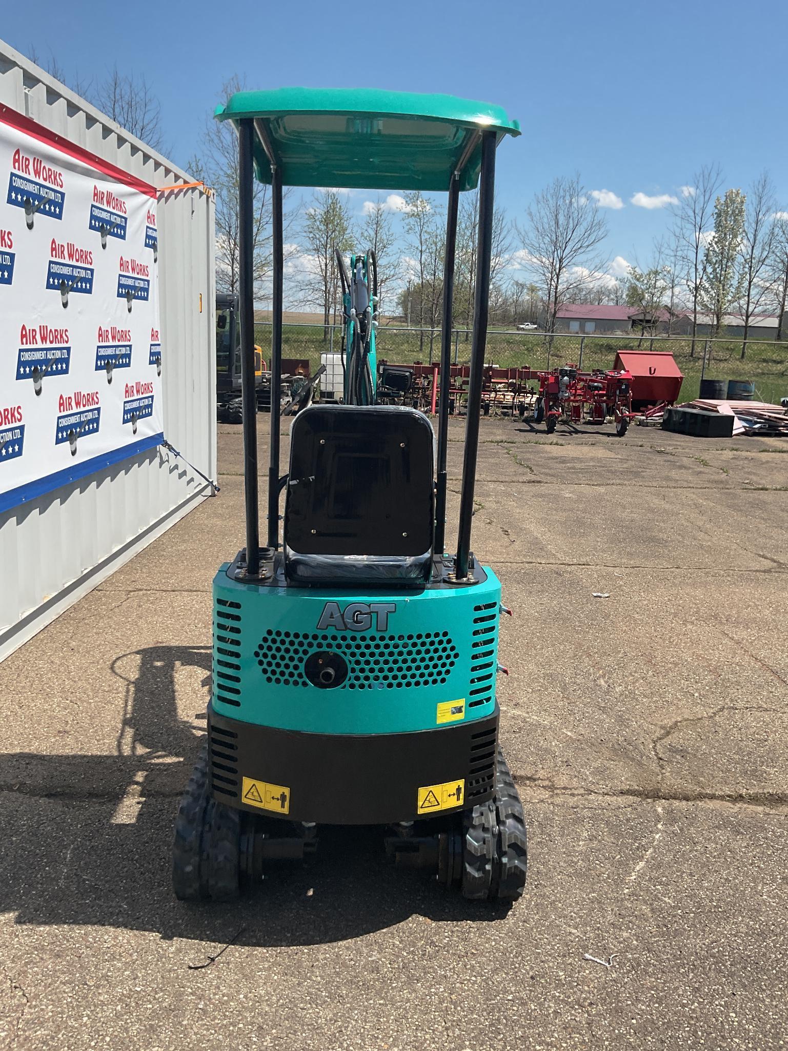 New Unused AGT Model QH12R Mini Excavator, Rubber Tracks, 13.5 Hp gas Engine, Manual Thumb, Blade