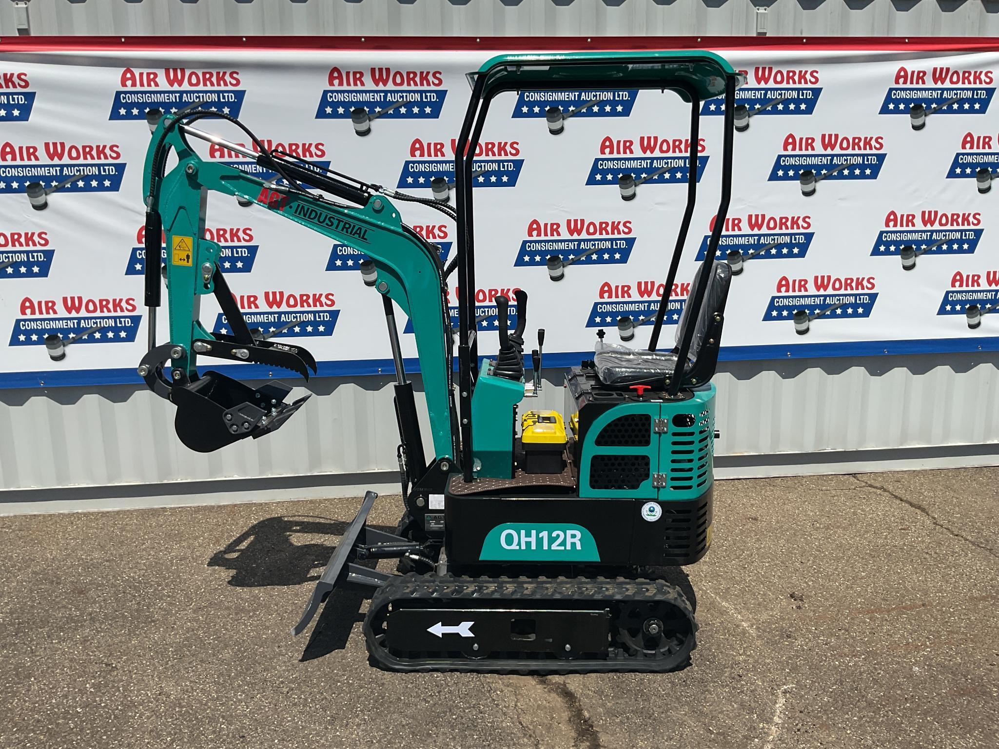 New Unused AGT Model QH12R Mini Excavator, Rubber Tracks, 13.5 Hp gas Engine, Manual Thumb, Blade