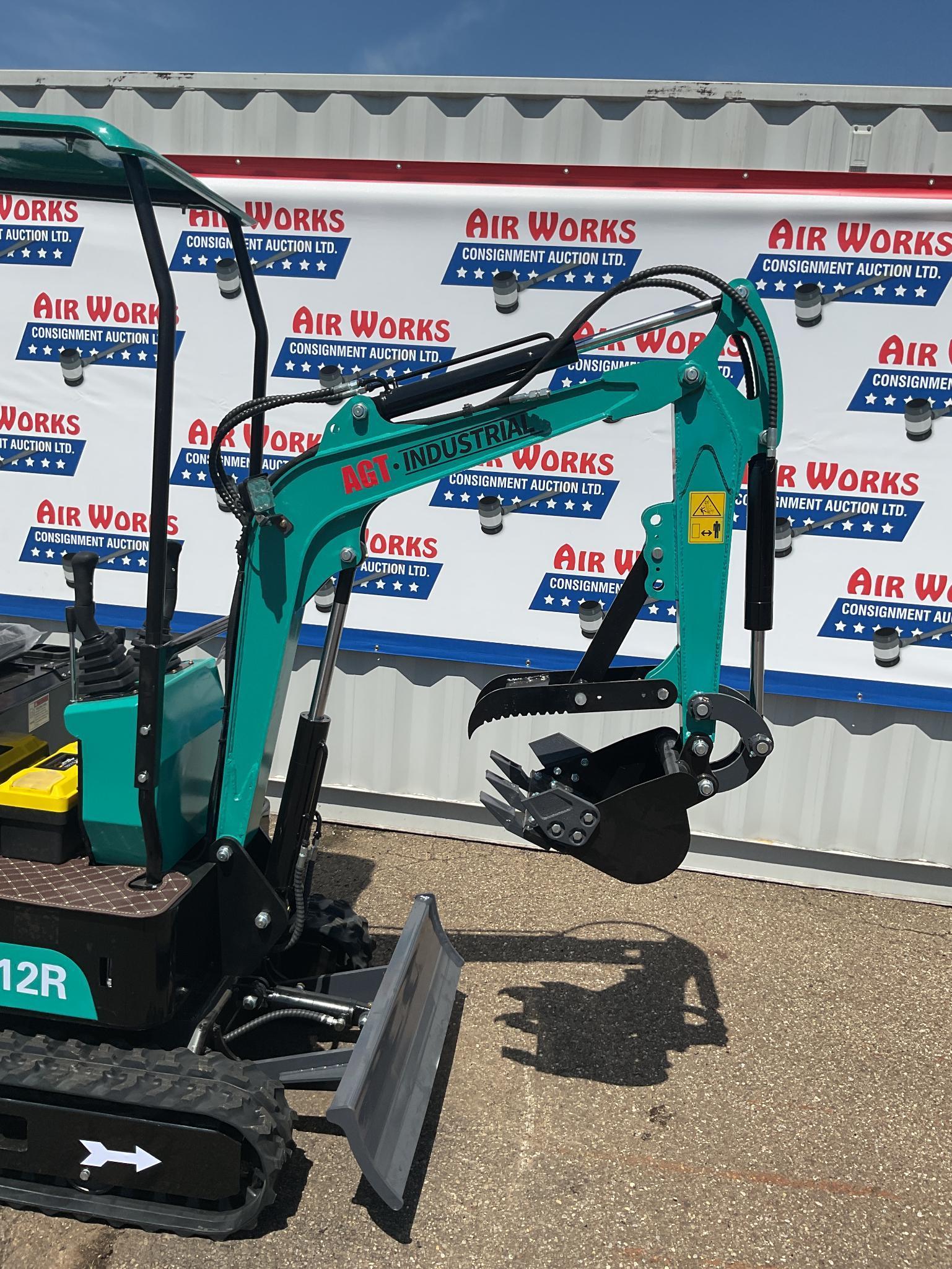 New Unused AGT Model QH12R Mini Excavator, Rubber Tracks, 13.5 Hp gas Engine, Manual Thumb, Blade