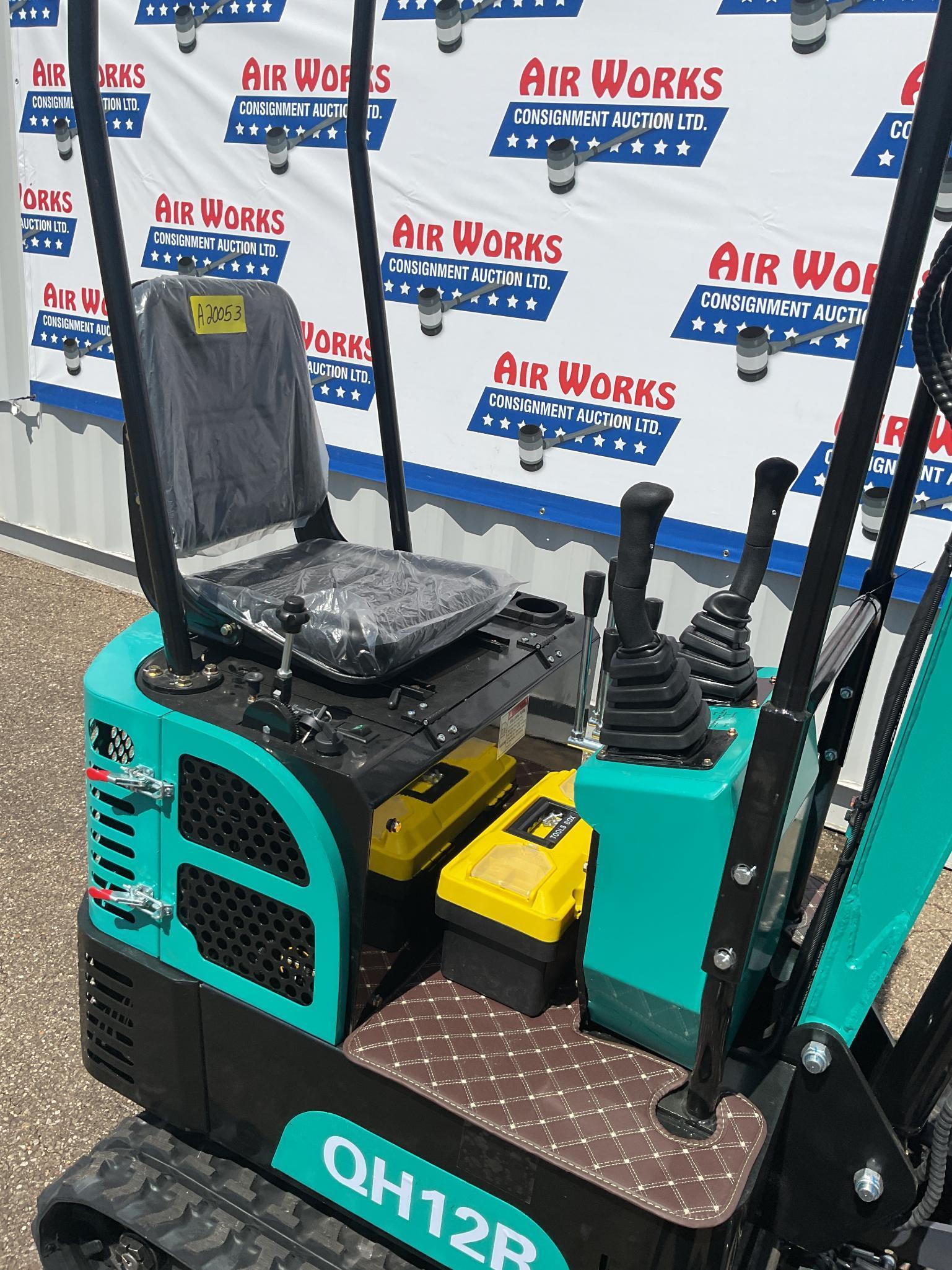 New Unused AGT Model QH12R Mini Excavator, Rubber Tracks, 13.5 Hp gas Engine, Manual Thumb, Blade