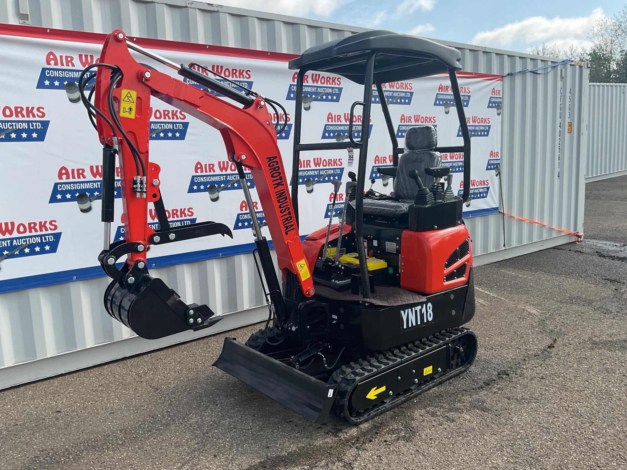 New Unused AGT Model YNT18 Mini Excavator, Yanmar Diesel Engine, Swing Boom, Manual Thumb, Aux. Hyd