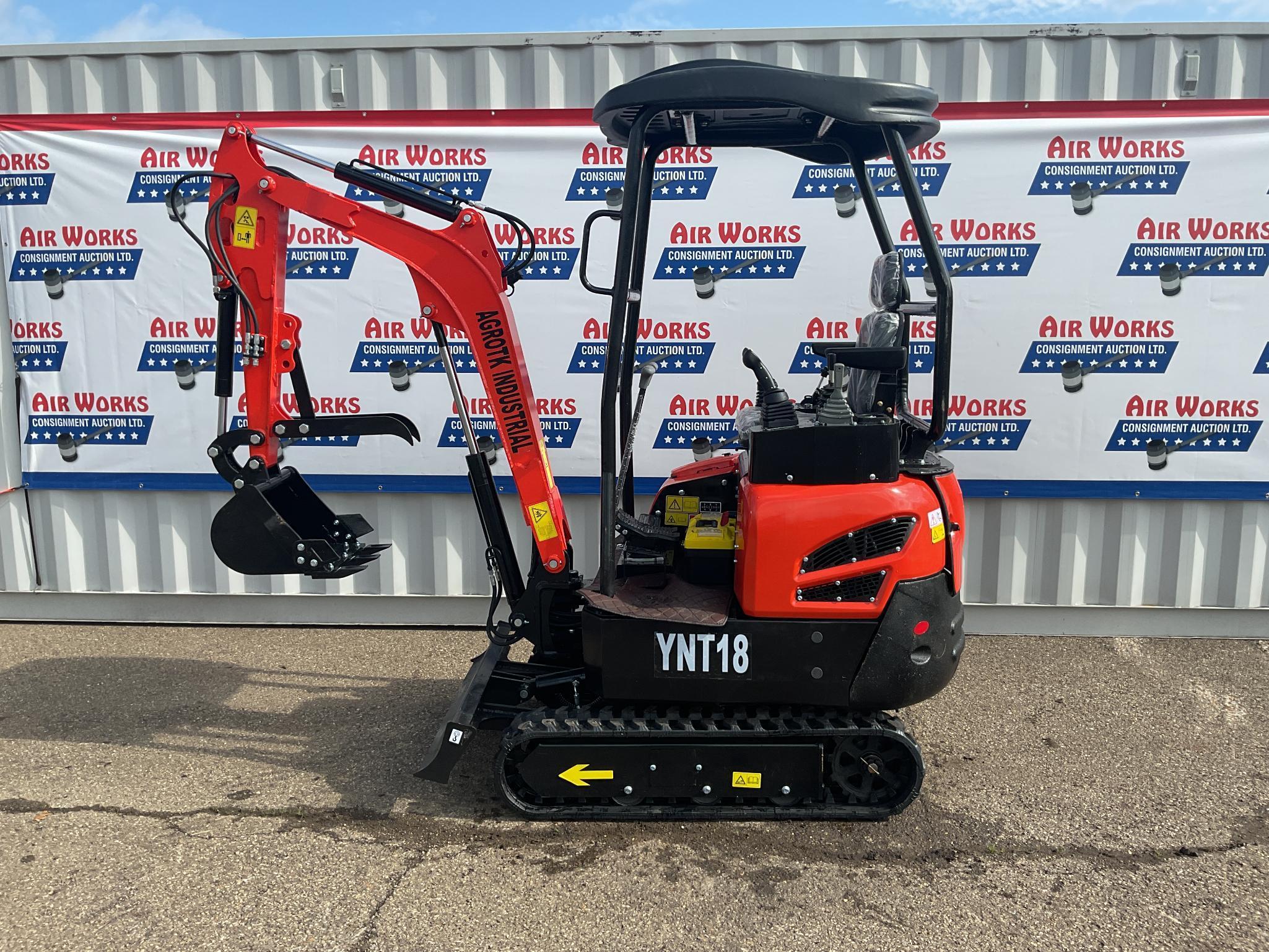 New Unused AGT Model YNT18 Mini Excavator, Yanmar Diesel Engine, Swing Boom, Manual Thumb, Aux. Hyd