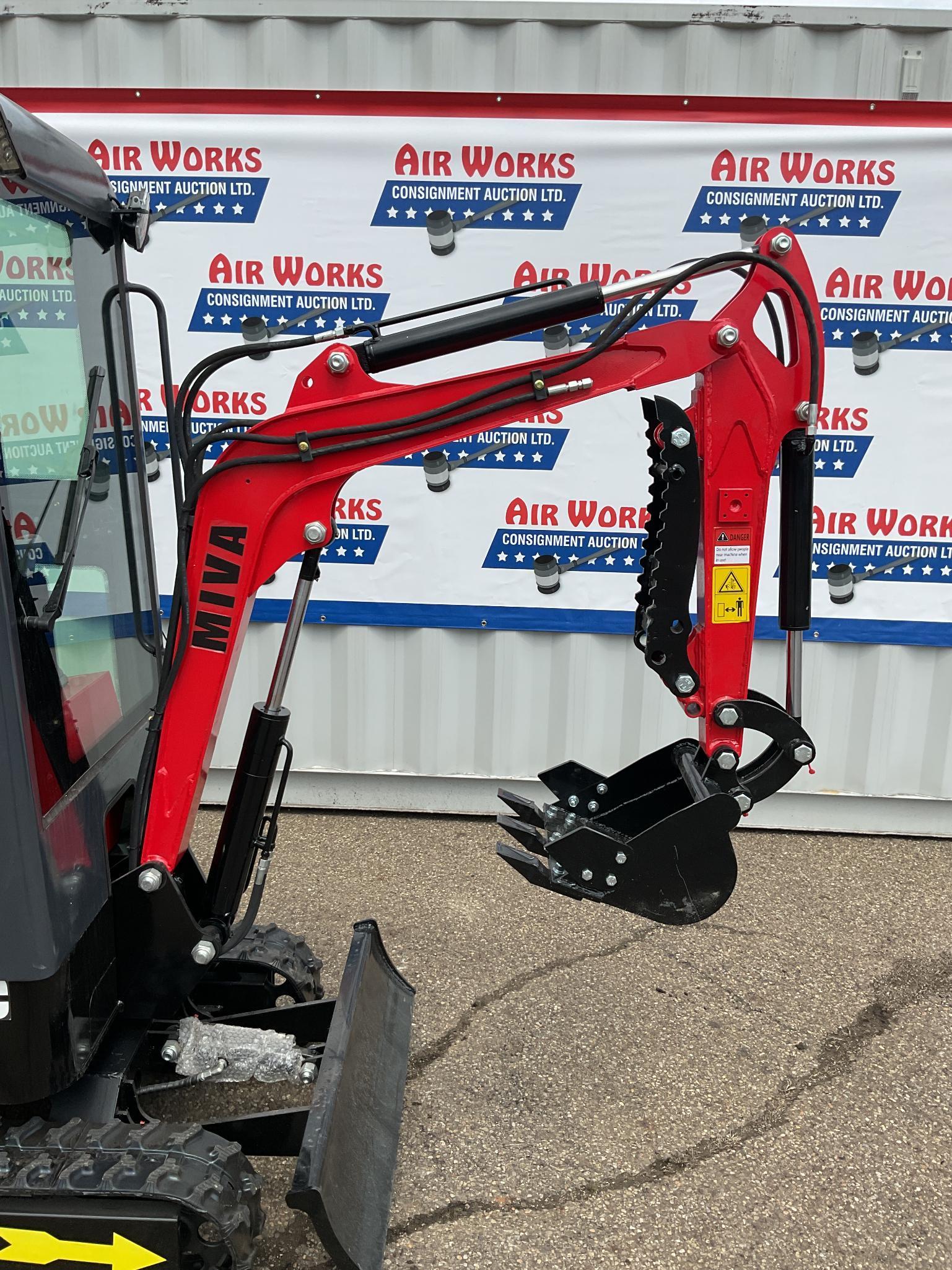 New Unused Miva VA13C Mini Excavator, 13.5 Hp Gas Engine, Manual Thumb, Blade, Cab, 16" Bucket