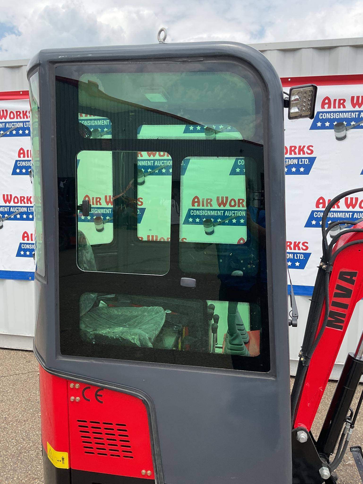 New Unused Miva VA13C Mini Excavator, 13.5 Hp Gas Engine, Manual Thumb, Blade, Cab, 16" Bucket