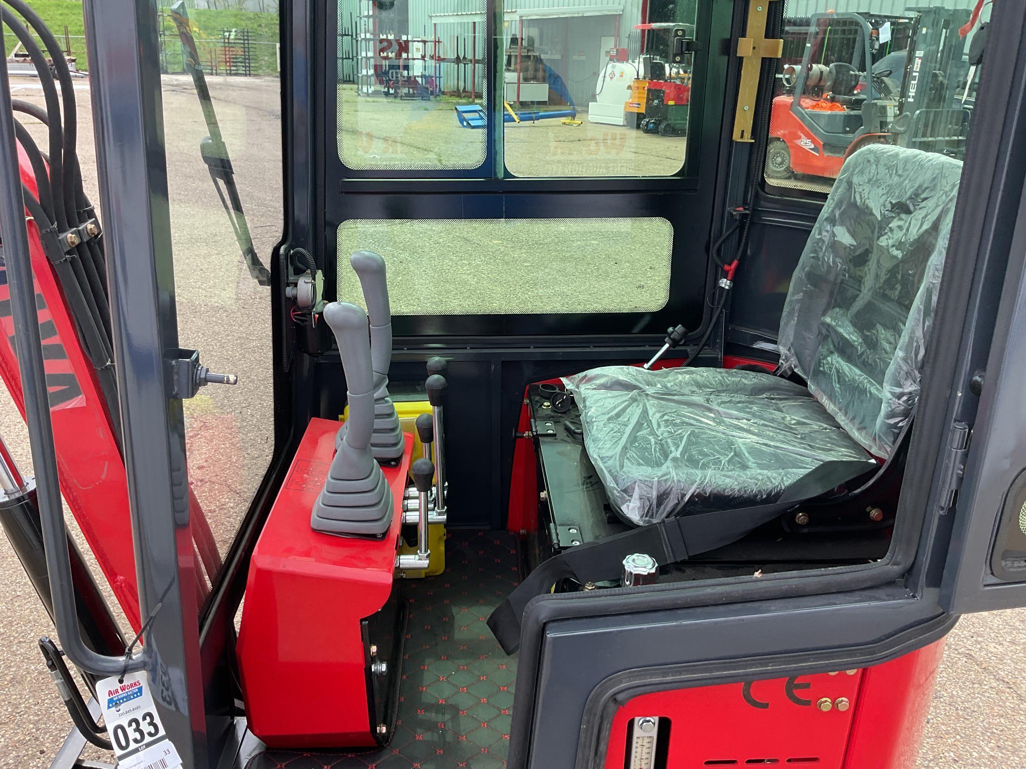 New Unused Miva VA13C Mini Excavator, 13.5 Hp Gas Engine, Manual Thumb, Blade, Cab, 16" Bucket