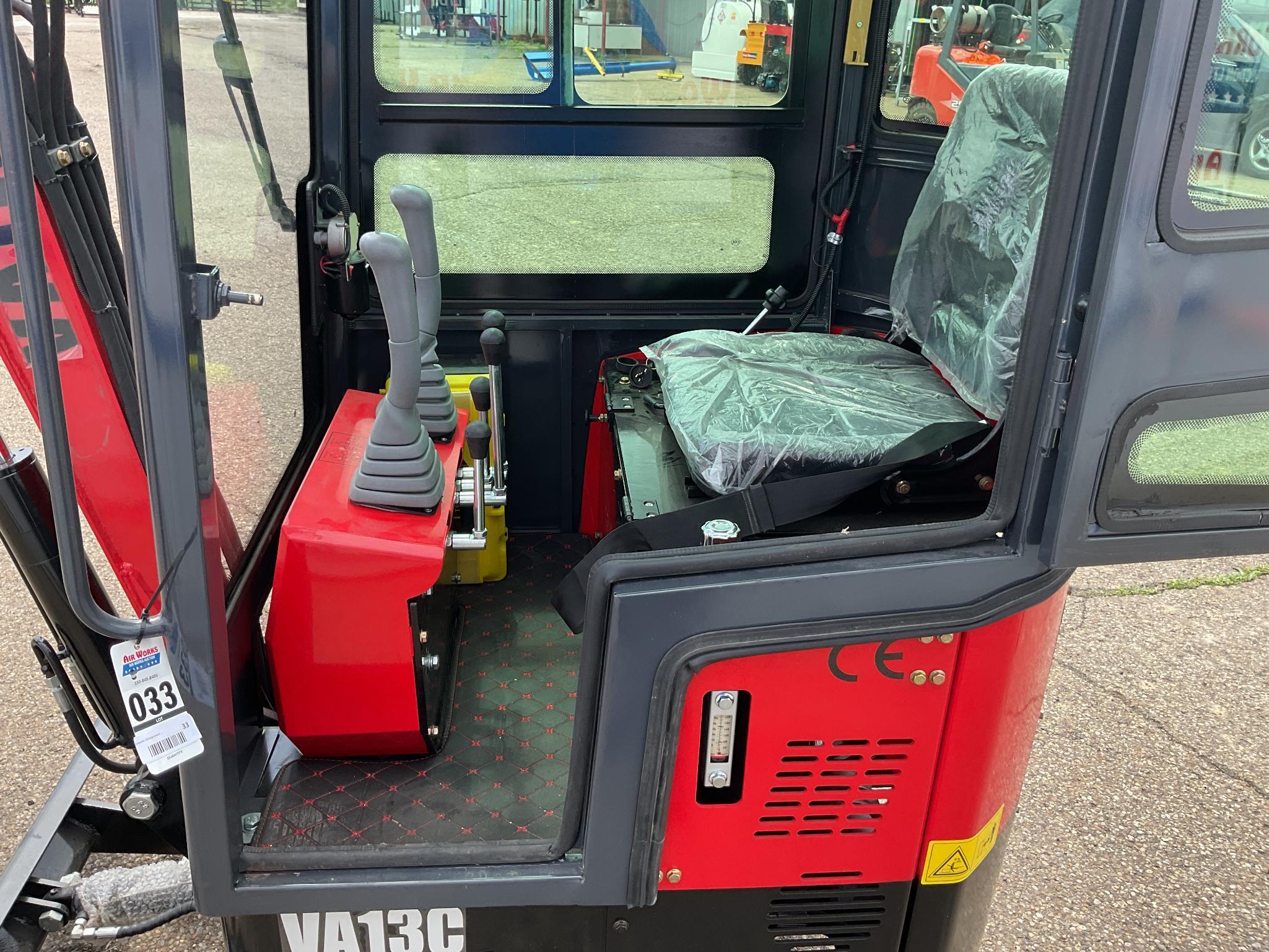 New Unused Miva VA13C Mini Excavator, 13.5 Hp Gas Engine, Manual Thumb, Blade, Cab, 16" Bucket