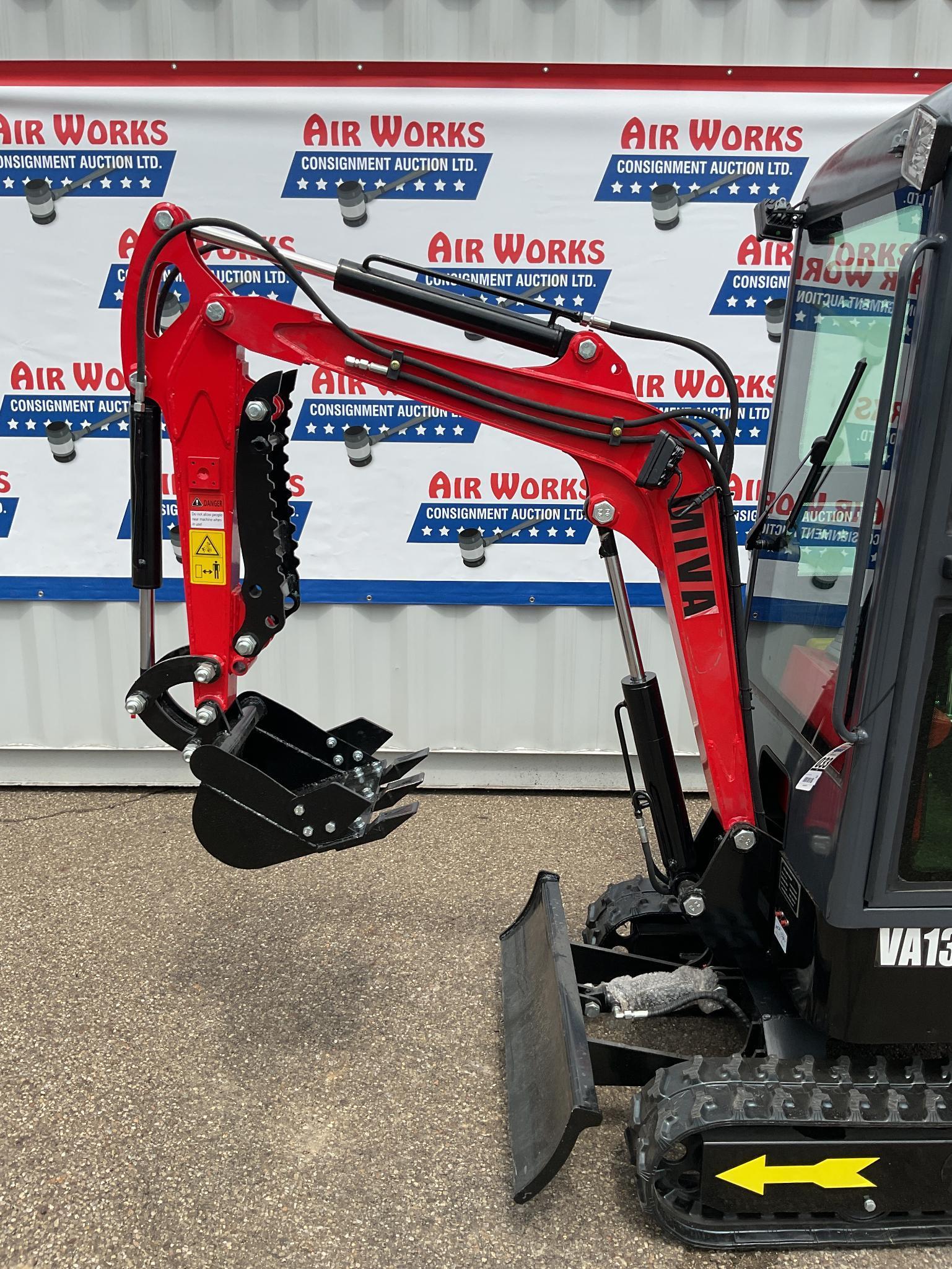 New Unused Miva VA13C Mini Excavator, 13.5 Hp Gas Engine, Manual Thumb, Blade, Cab, 16" Bucket