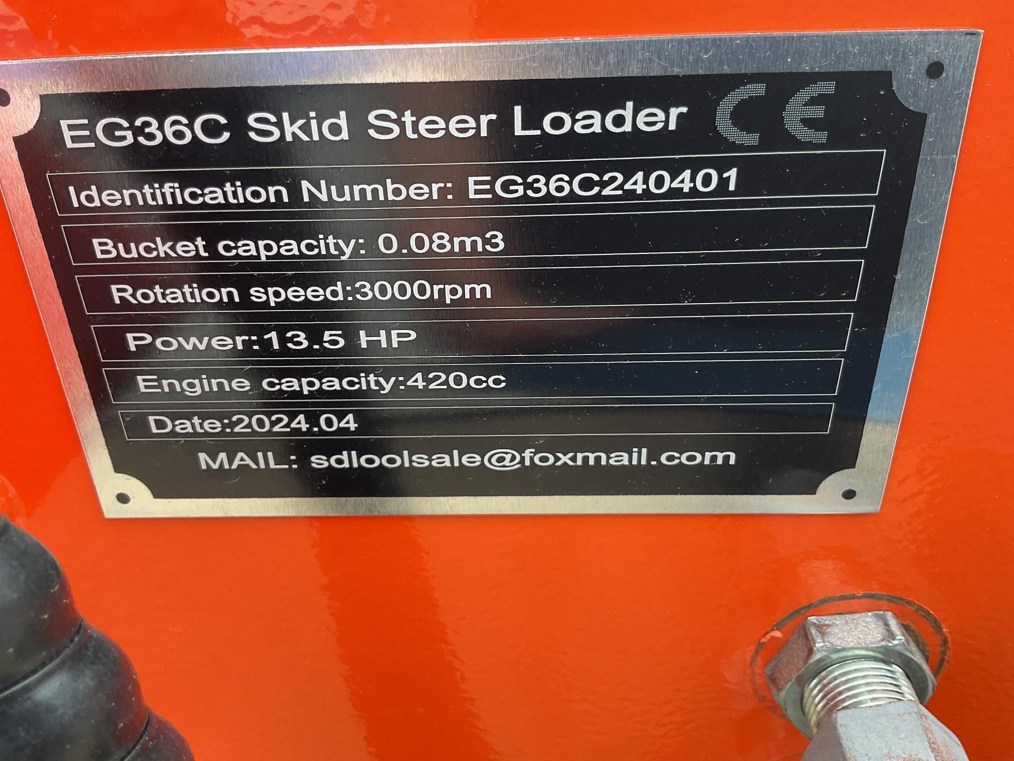 New Unused EGN Model EG36C Compact Track Loader, 15 Hp Gas Engine, 40" Bucket, Aux. Hydraulics