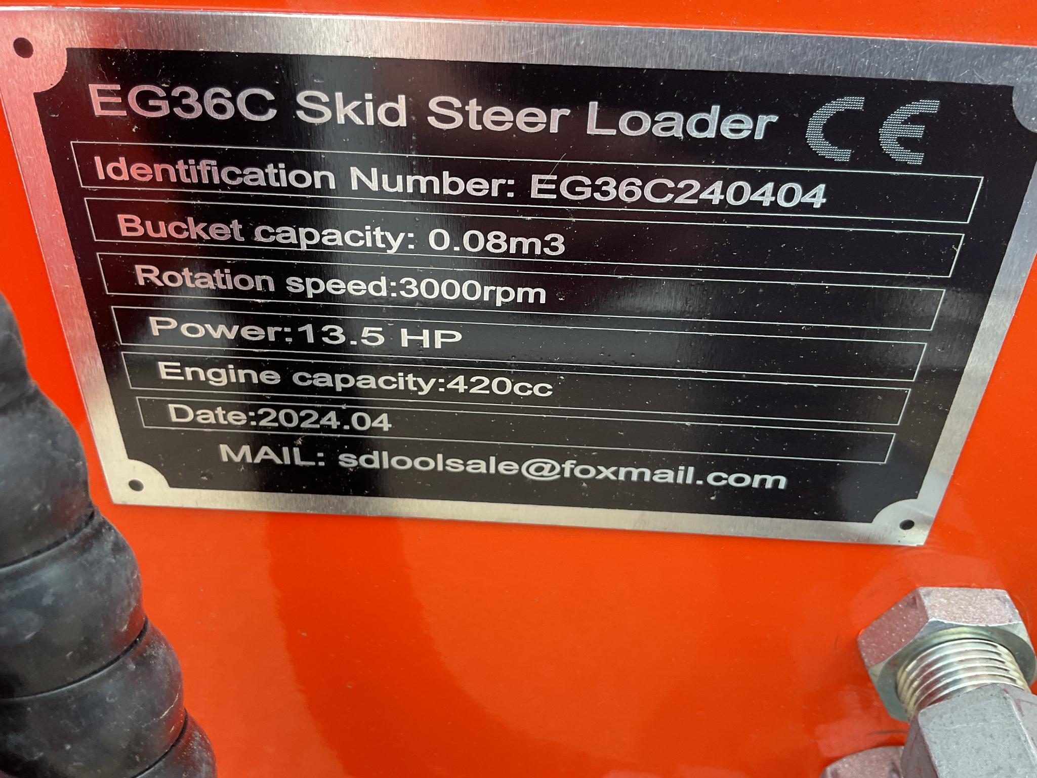New Unused EGN Model EG36C Compact Track Loader, 15 Hp Gas Engine, 40" Bucket, Aux. Hydraulics