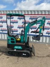 New Unused AGT Model QH12R Mini Excavator, Rubber Tracks, 13.5 Hp gas Engine, Manual Thumb, Blade
