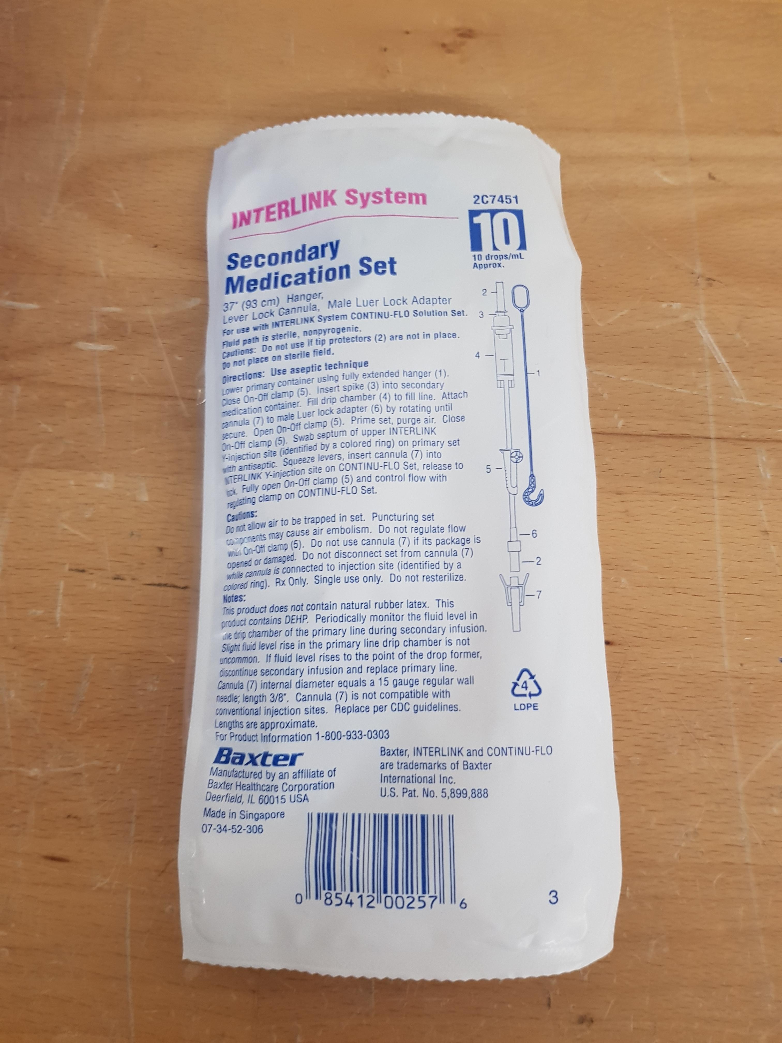 LOT OF 25 NEW BAXTER SECONDARY MEDICATION SETS