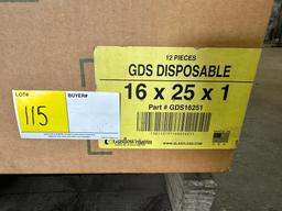 LOT OF 6 BOXES OF 16" X 25" X 1" AIR FILTERS (12 PIECES PER BOX)