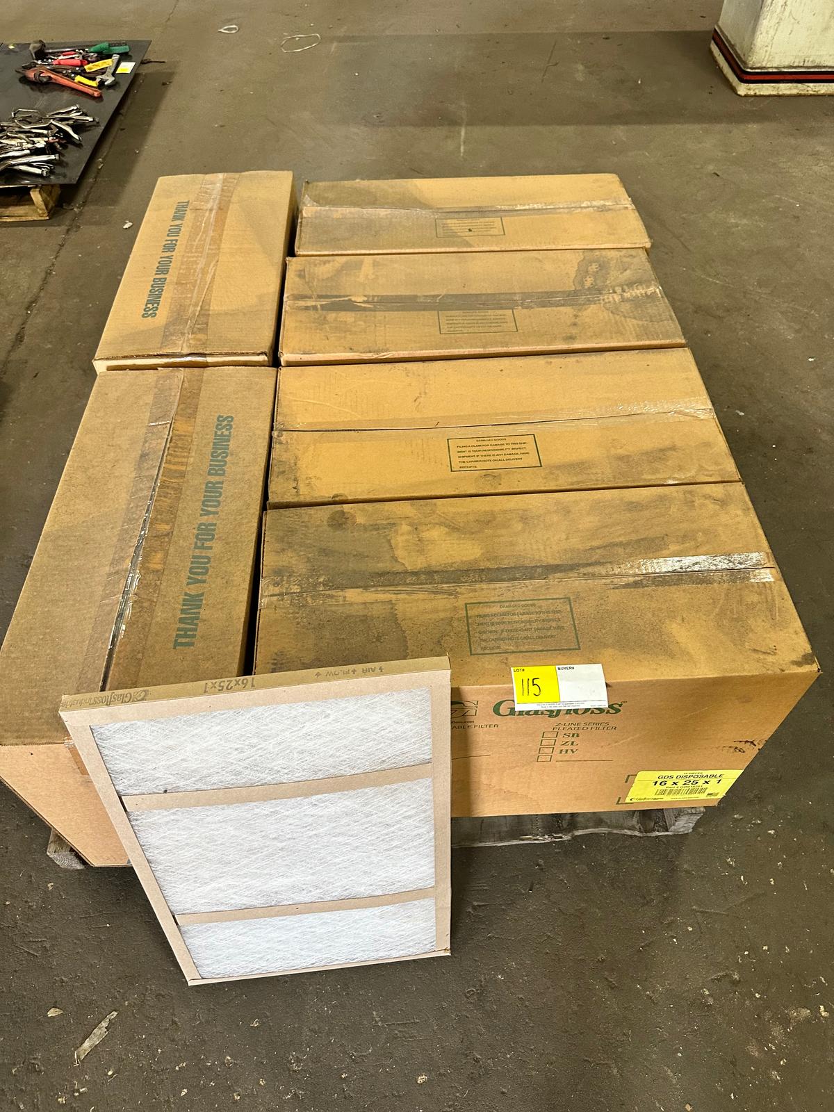 LOT OF 6 BOXES OF 16" X 25" X 1" AIR FILTERS (12 PIECES PER BOX)