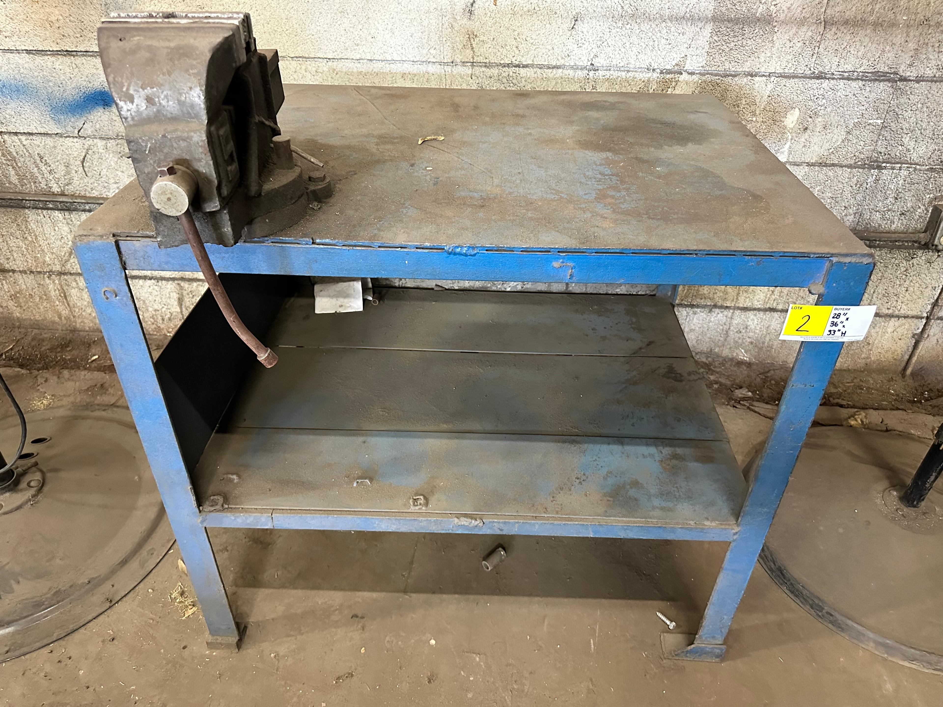 METAL WORK BENCH WITH VISE (28" W X 36" L  X 33" H)