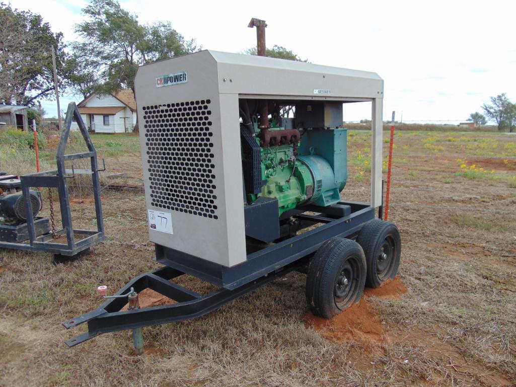 Marithon 40kw 3 Phase Generator Trailer Mounted , john deere diesel eng, hour meter reads 2541 hrs,