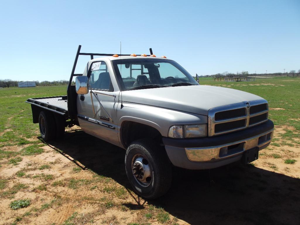 1999 DODGE RAM 3500 FLATBED, S/N 3B6MC3668XM597061, 24 VALVE CUMMINS, 5 SPD TRANS, OD READS 124181