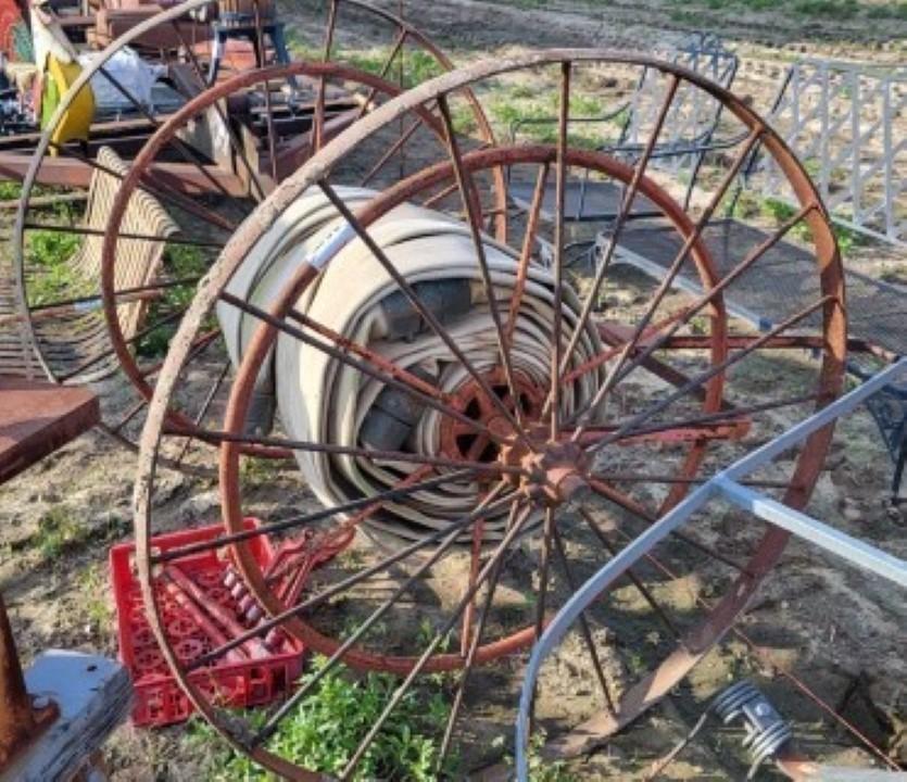 Antique Fire Hose Reel & Wrenches