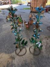(2) Blue Metal Flower Yard Art
