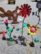 (3) Metal Flower Yard Art