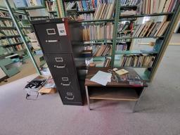 metal & wood desk, 4 drawer filing cabinet