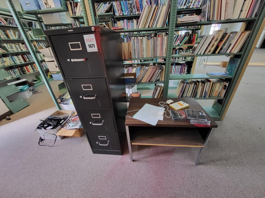 metal & wood desk, 4 drawer filing cabinet