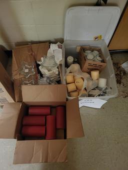 Vases, Candle Holders, Candles, Table Cloth Rolls
