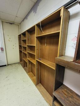 large wooden shelf w. adjustable shelving,