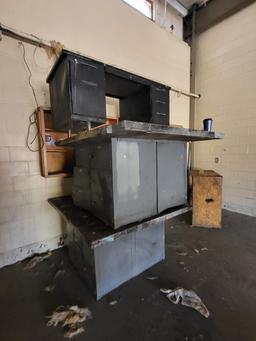 2 metal shop tables, metal desk