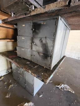 2 metal shop tables, metal desk