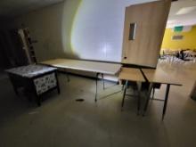 3 office desks, wooden table