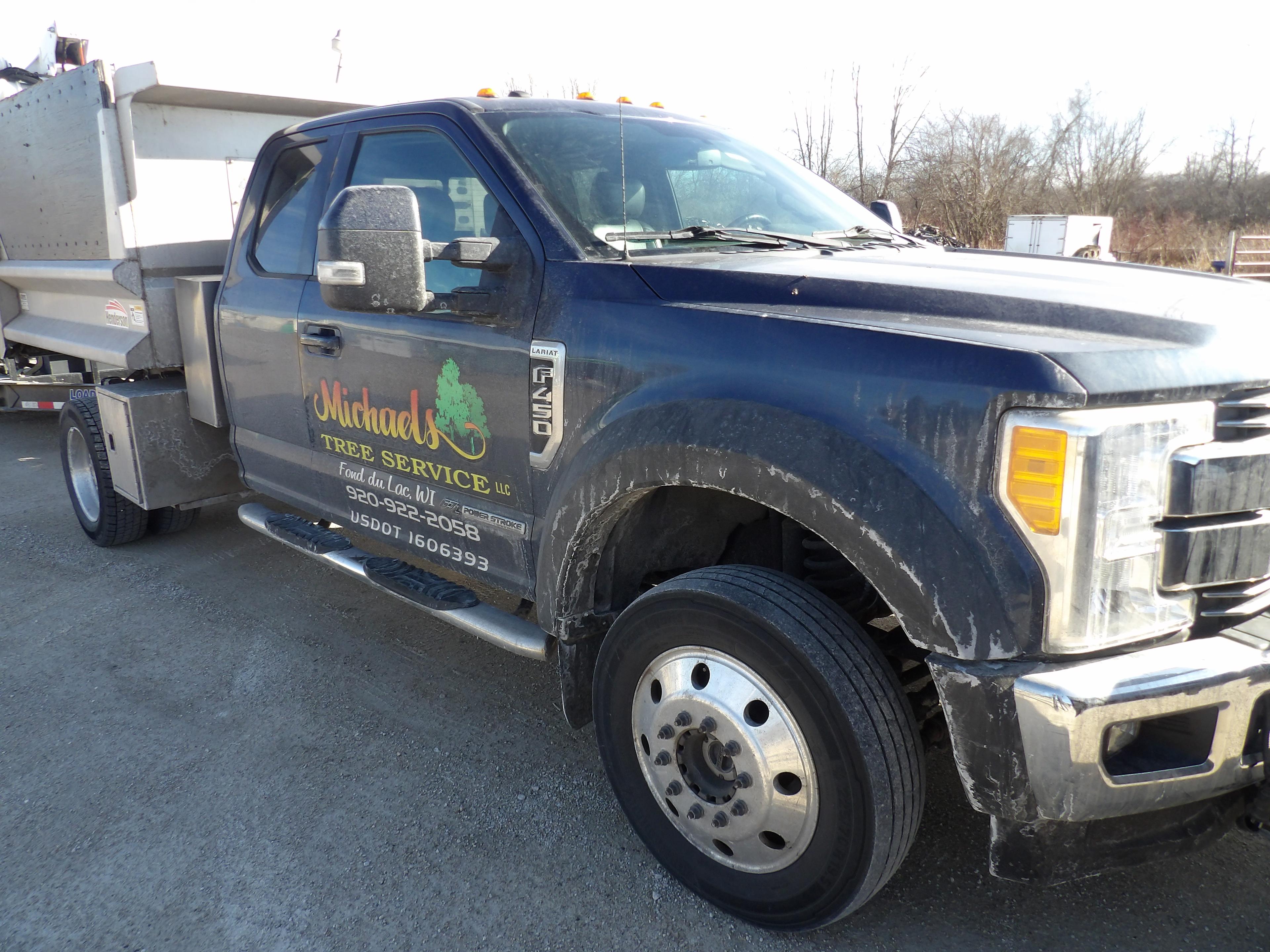 2017 FORD F450 LARIAT EXT. CAB SINGLE AXLE LOW PROFILE DUMP TRUCK