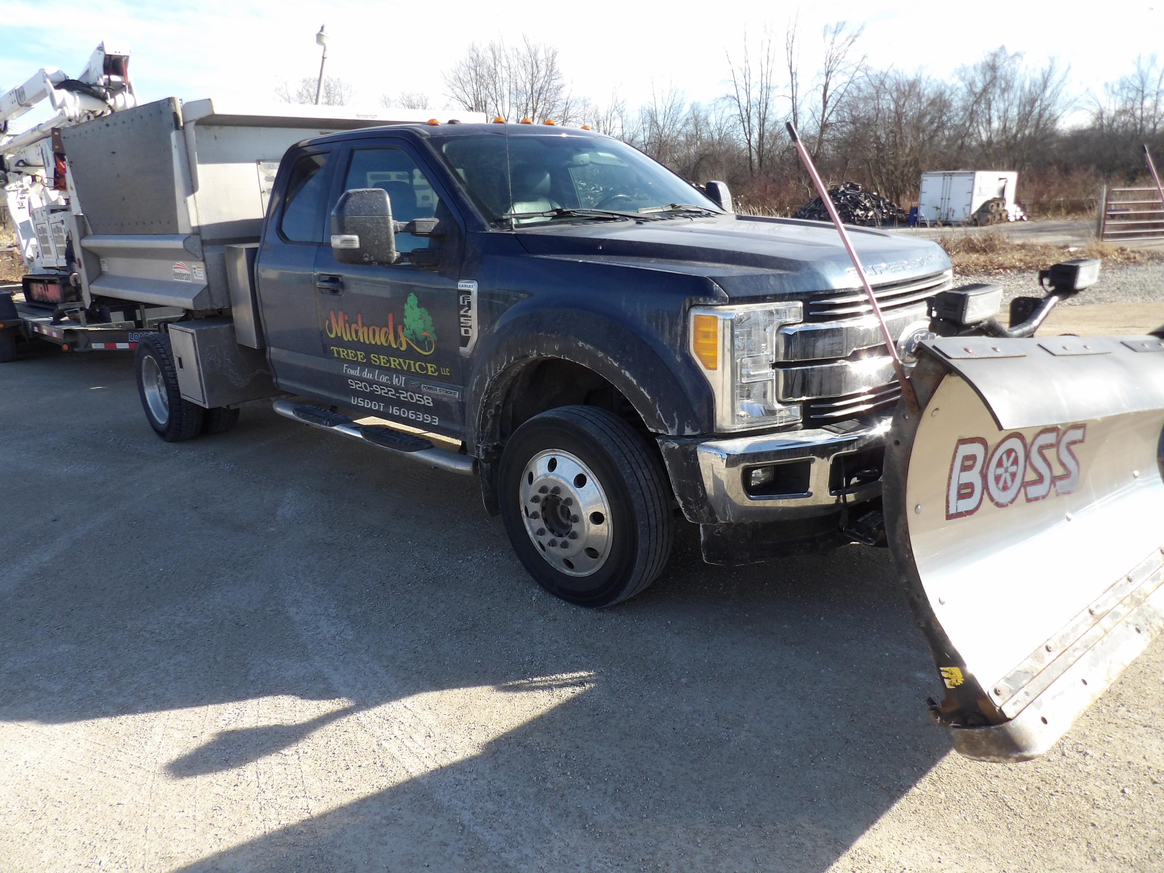 2017 FORD F450 LARIAT EXT. CAB SINGLE AXLE LOW PROFILE DUMP TRUCK