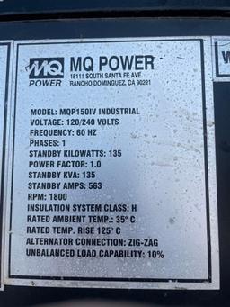 2007 Multi-Quip Model MZP1501V Industrial 135 KW Generator with 275 gallon fuel cell, Iveco turbo