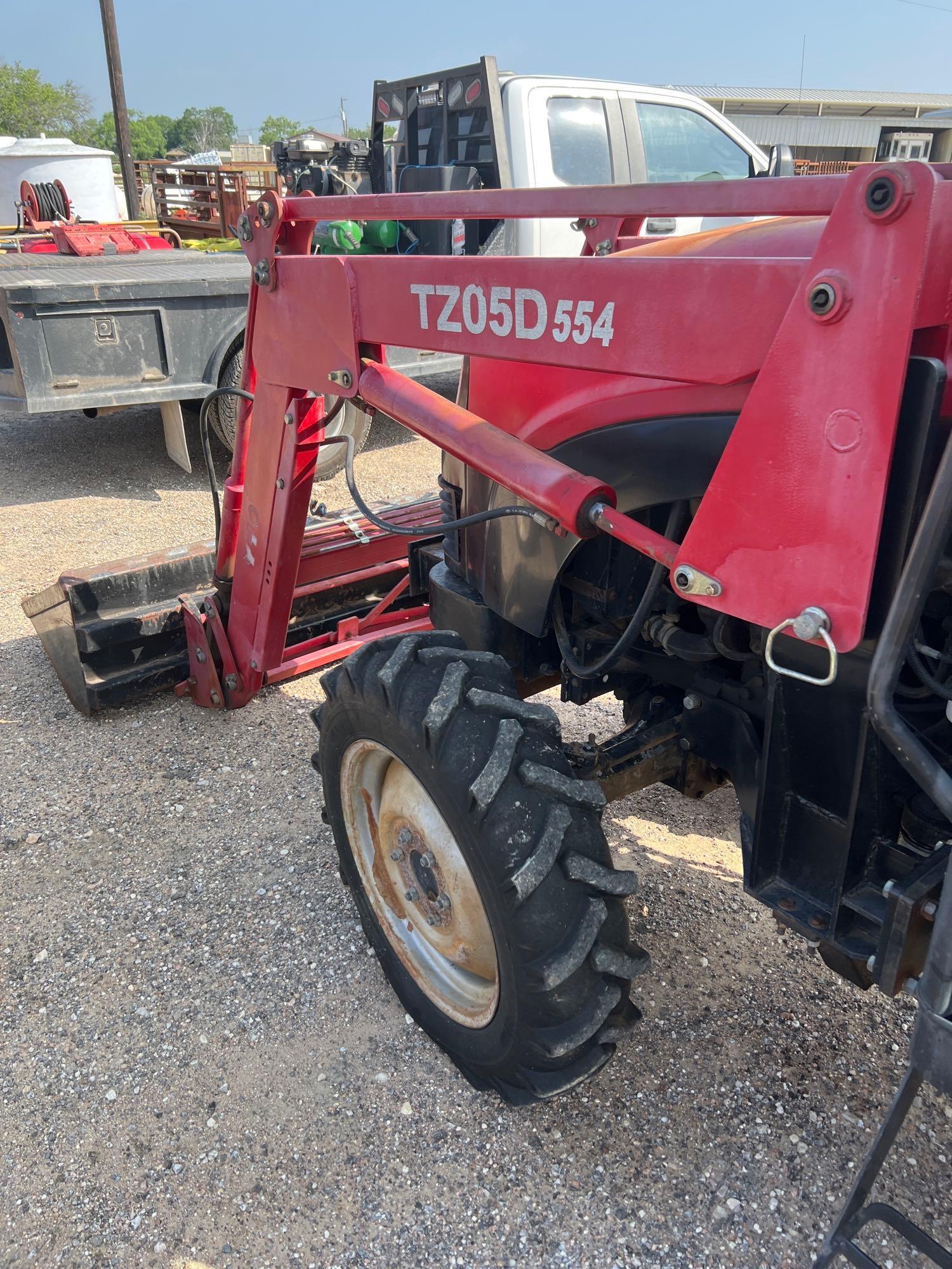 YTO 554 4WD Cab Tractor with YTO TZ05D554 Loader and 68" Bucket Drivers Side Glass Broke Shows 309