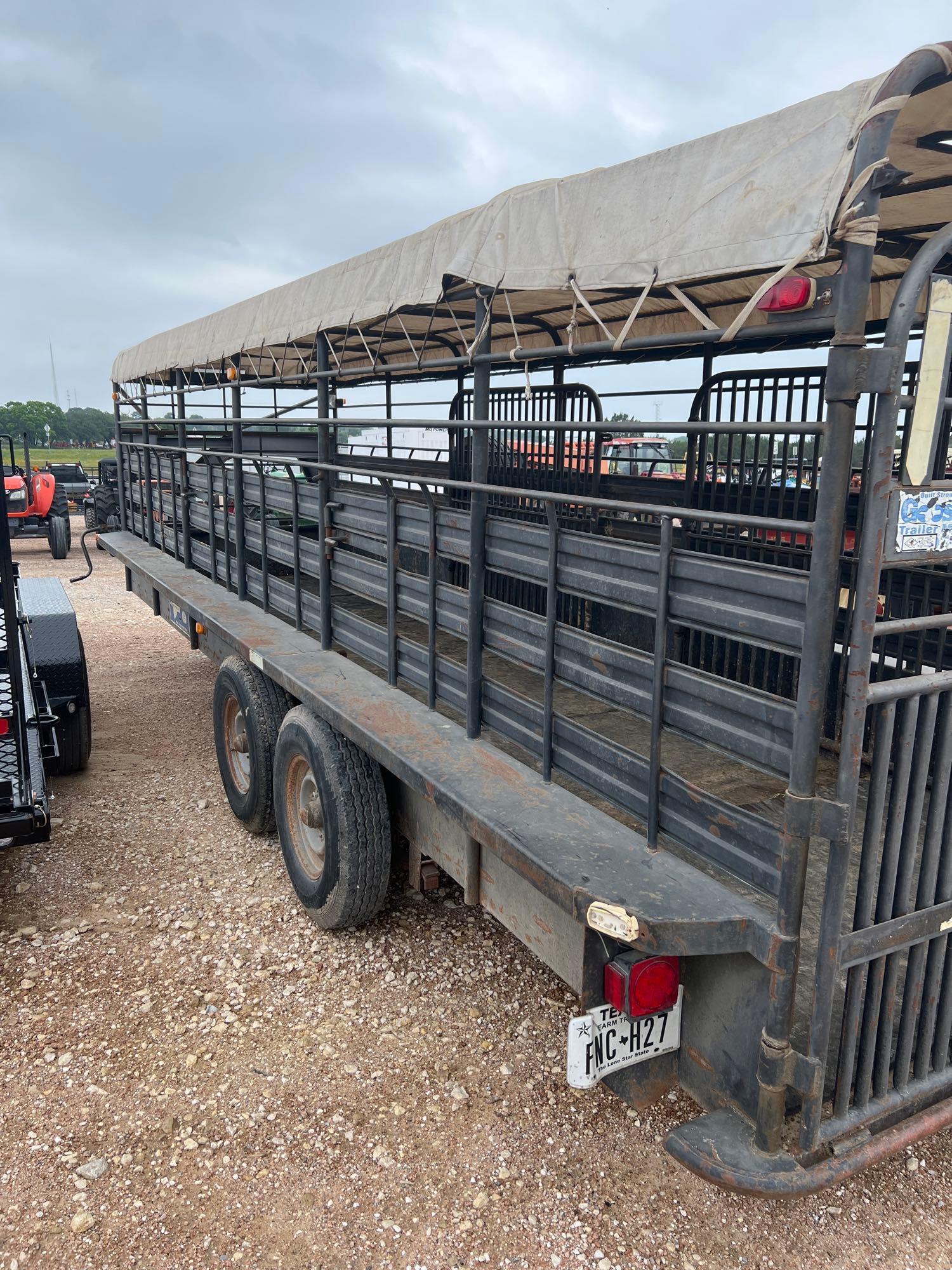 1995 6'X24' Gooseneck Cattle Trailer with Tarp Top with 3 - 8' Cuts and Butterfly Back Gates Grated