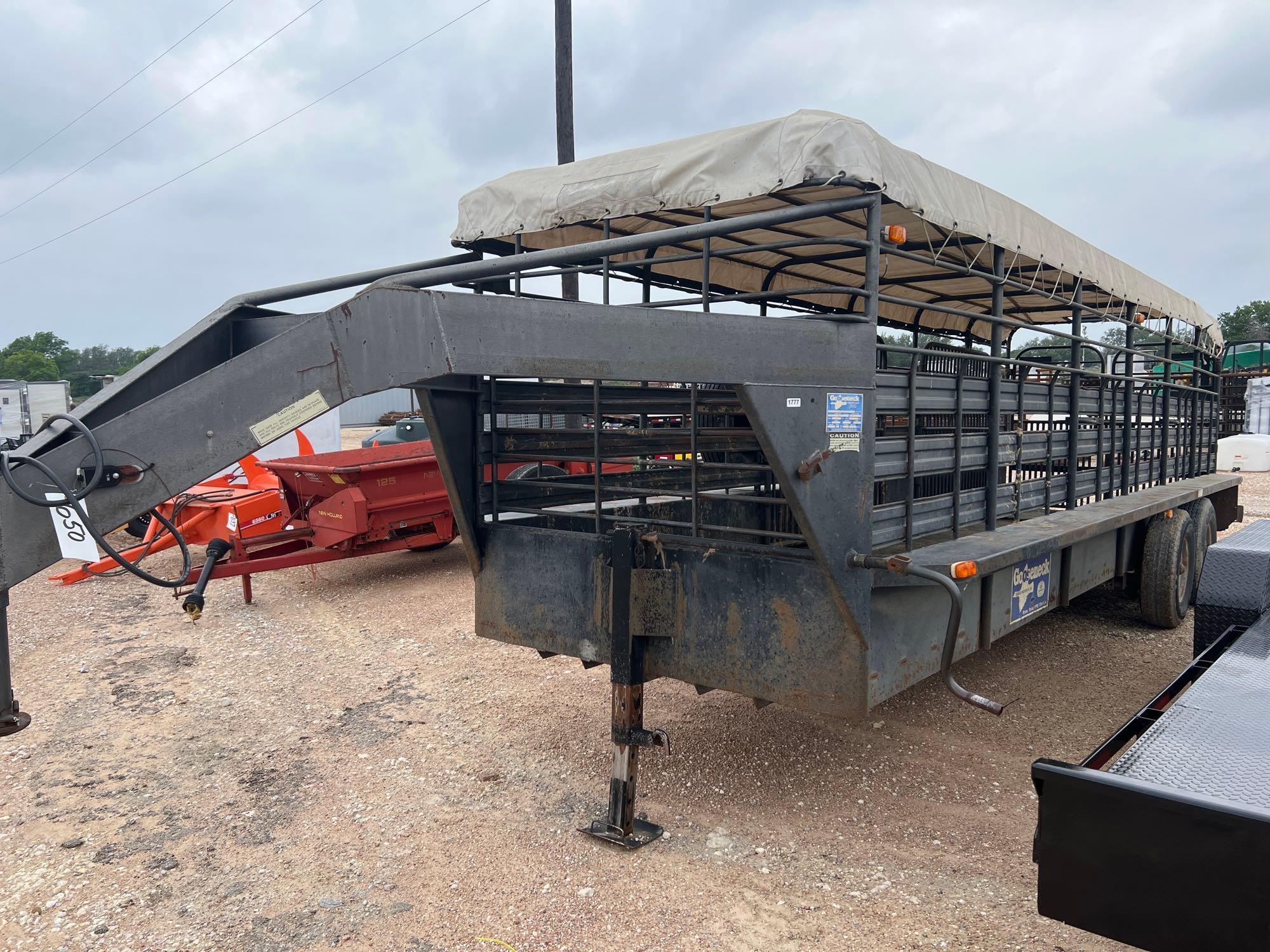 1995 6'X24' Gooseneck Cattle Trailer with Tarp Top with 3 - 8' Cuts and Butterfly Back Gates Grated