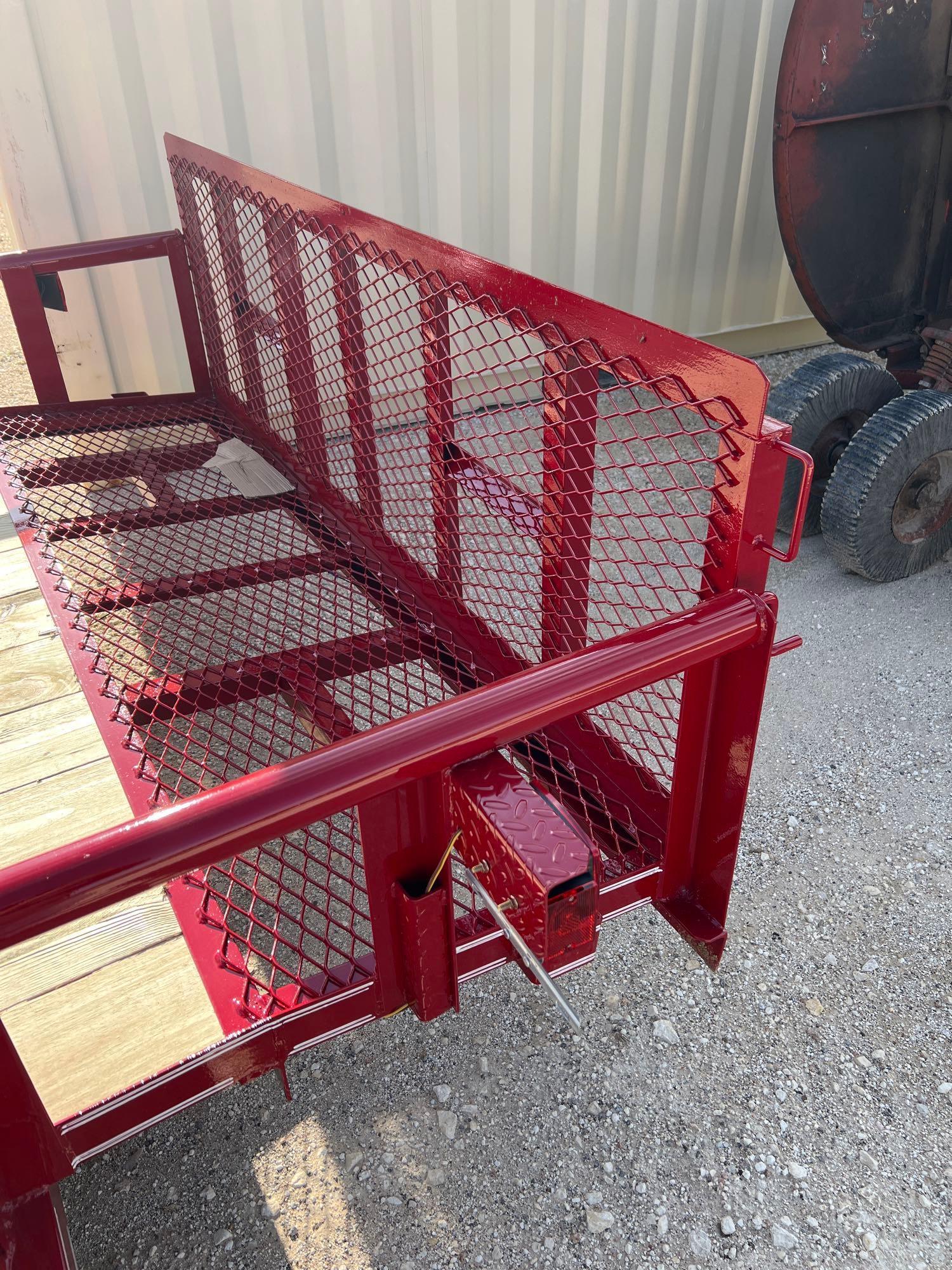 2024 Double A 83"X14' Bumper Pull Utility Trailer with Pipe Top Rail and Fold-Up Ramps - RED 2 -