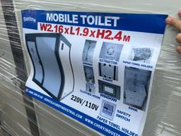 Unused Mobile Bathroom with Shower, Sink and Toilet