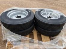 4 Unused Advance 215/75R/17.5 Trailer Tires on 8 Lug Solid Steel Wheels FOUR TIMES THE MONEY MUST