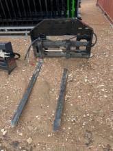 Used Hydraulic Adjustable Forks for Skid Steer - 60'' Forks One Hose Needs New End