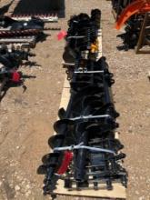 Mini Excavator Attachment Set with Post Hole Digger, 2 Buckets, Thumb and Rake SOLD ONE SET PER LOT