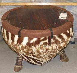 REALLY COOL ZEBRA HIDE DRUM W/ZEBRA LEGS TAXIDERMY