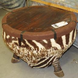 REALLY COOL ZEBRA HIDE DRUM W/ZEBRA LEGS TAXIDERMY