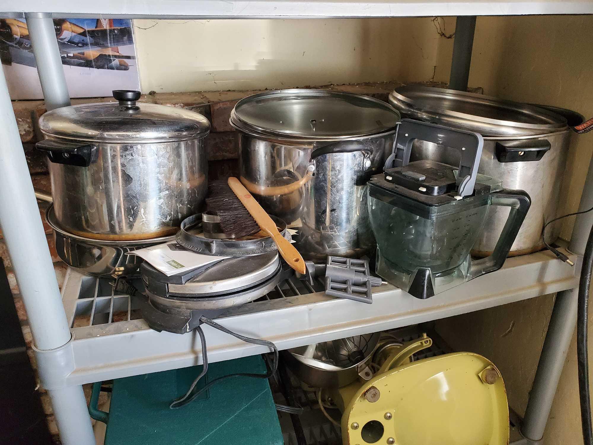 RACK WITH KITCHEN COOKING EQUIPMENT