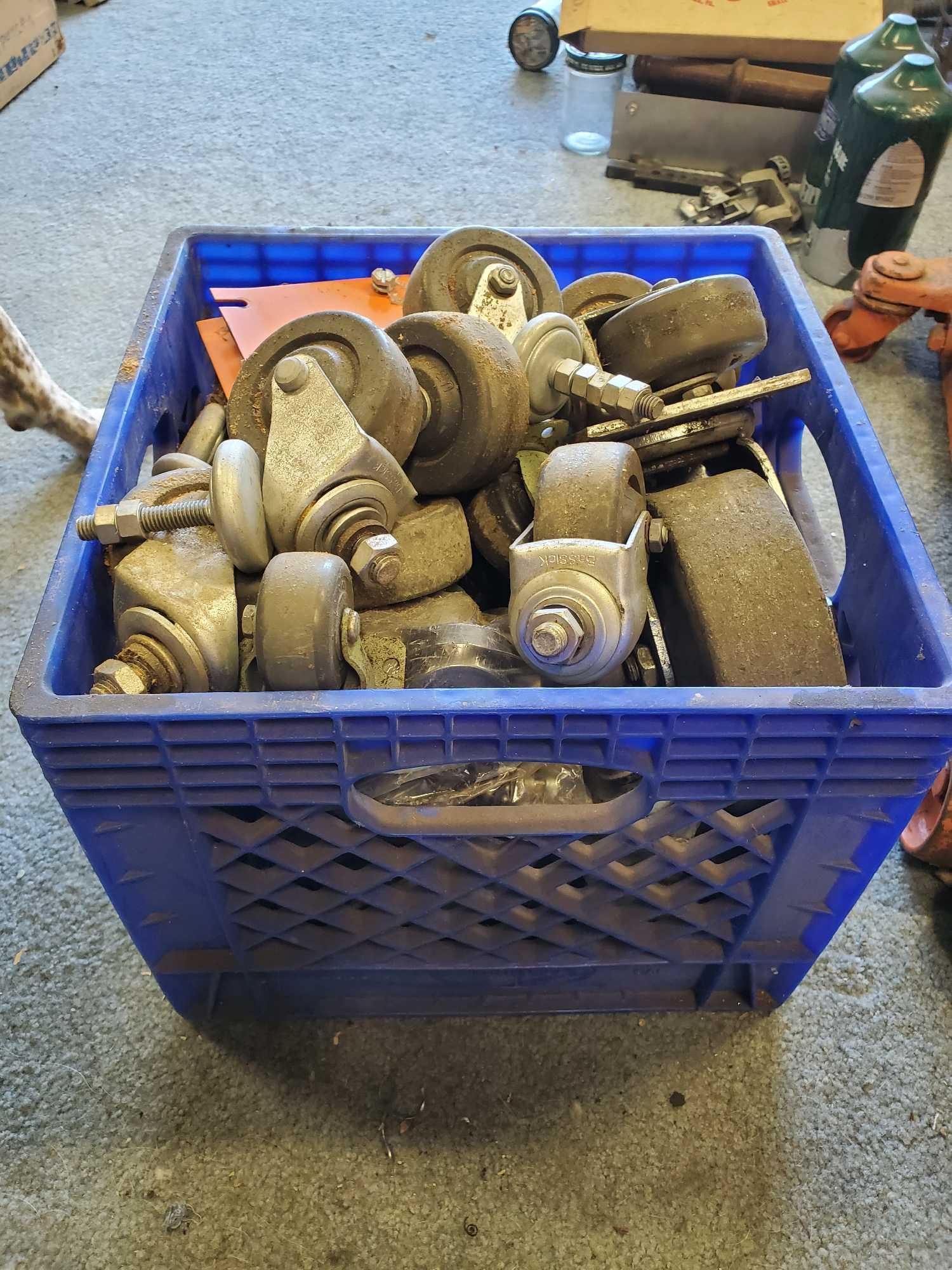 CRATE FULL OF CASTER WHEELS
