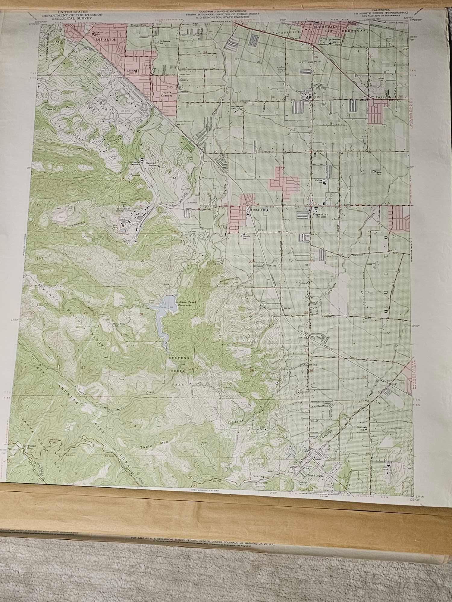 VINTAGE DEPT. OF INTERIOR GEOLOGICAL MAPS OF 3 BAY AREA CTIES