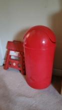 RED TRASH BIN AND STEP STOOL